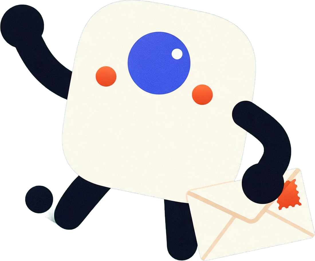 Nado waving goodbye and holding an envelope.